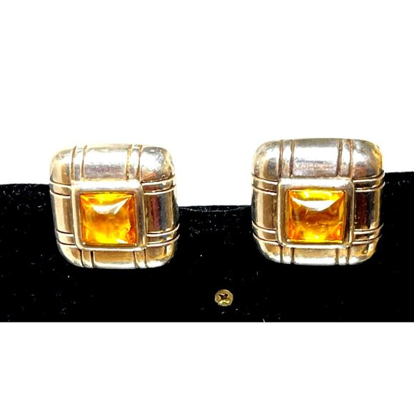 Simon Sebbag Signed .925 Chunky Square Rolled Bold Clips Topaz Center - Picture 2 of 8